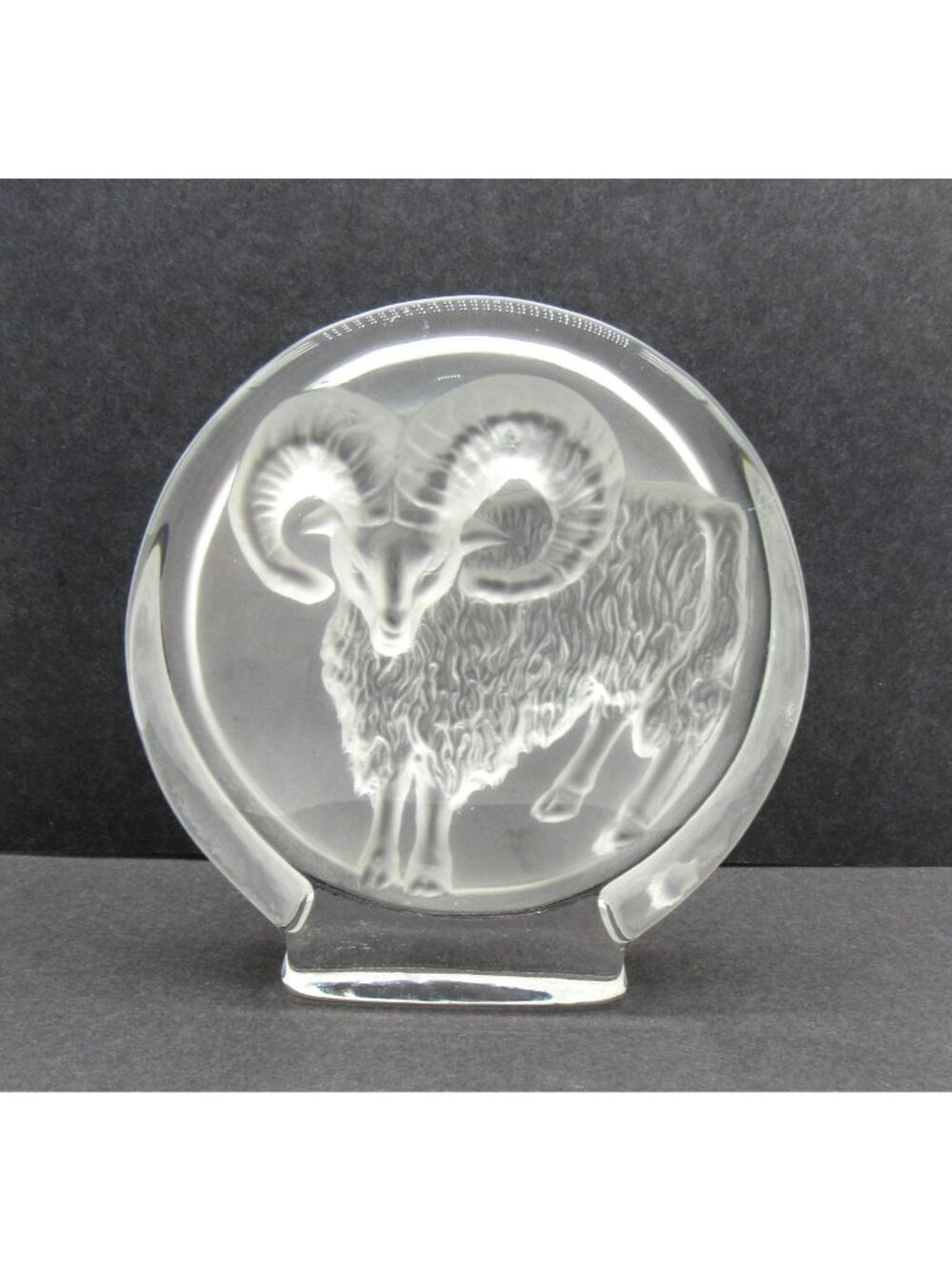 Goat Ram Paperweight Frosted Glass Decor Zodiac Aries 5.2" Sweden